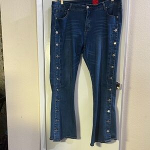V Cristina Denim Flare Jeans with Side Buttons